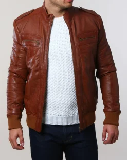 Veste en Cuir Pat cognac