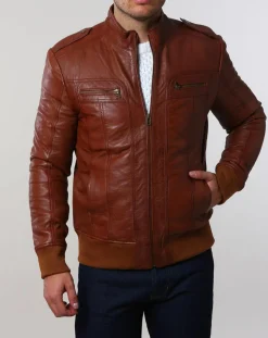 Veste en Cuir Pat cognac