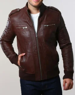 Veste en Cuir Pat marron