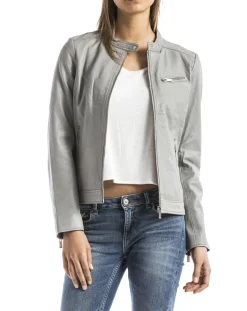 Veste en Cuir Pearl gris clair