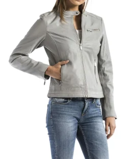 Veste en Cuir Pearl gris clair