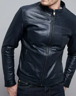 Veste en Cuir Raphaël bleu marine