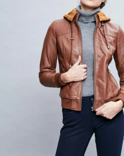 Veste en Cuir Roxane cognac