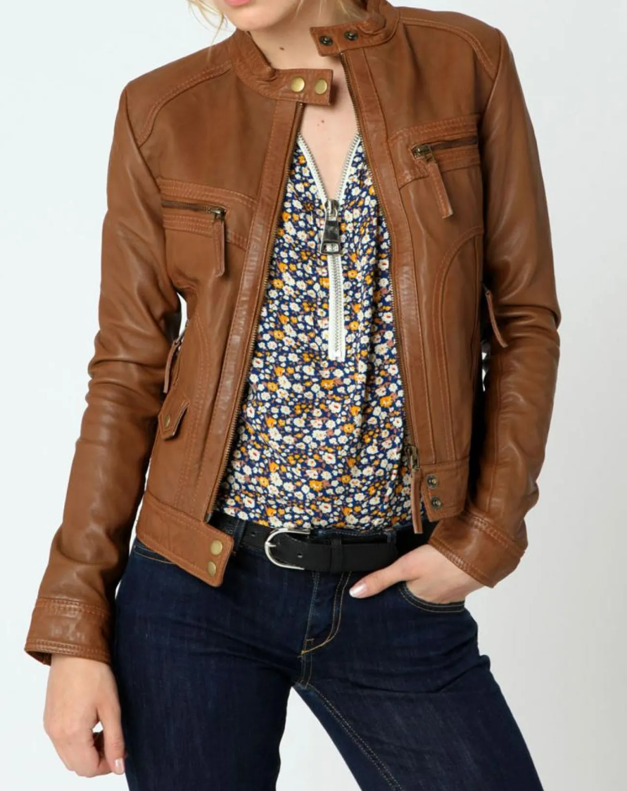 Veste en Cuir Sarah cognac
