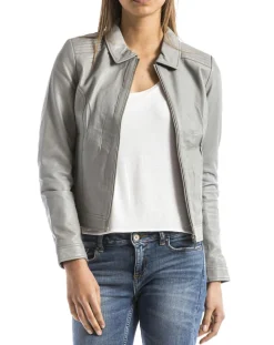 Veste en Cuir Savara gris clair