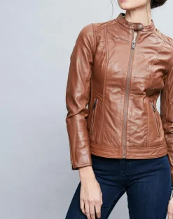 Veste en Cuir Talia cognac