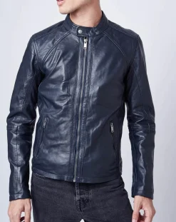 Veste en Cuir Thibaut marine