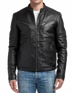 Veste en Cuir Victor noire