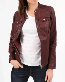 Veste en Cuir Zayra bordeaux