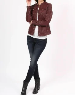 Veste en Cuir Zayra bordeaux