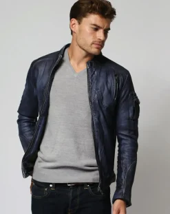 Veste en Cuir Zeno marine