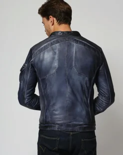 Veste en Cuir Zeno marine