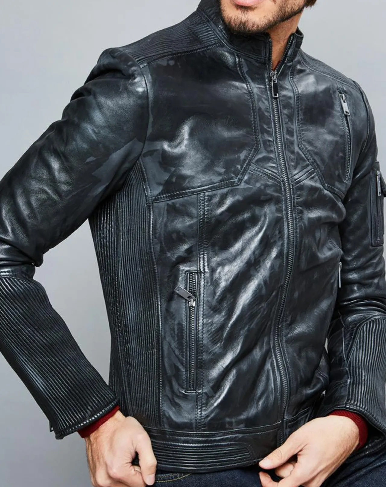 Veste en Cuir Zeno vintage noire