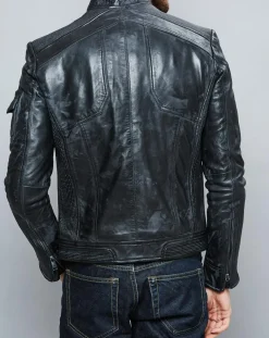 Veste en Cuir Zeno vintage noire