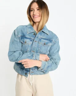 Veste en jean courte à boutons bleue