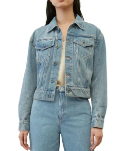 Veste en jean courte à boutons bleue