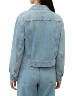 Veste en jean courte à boutons bleue