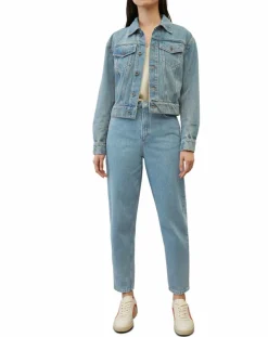 Veste en jean courte à boutons bleue