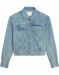 Veste en jean courte à boutons bleue