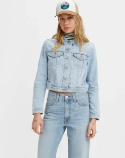 Veste en Jean Crop Trucker bleu clair