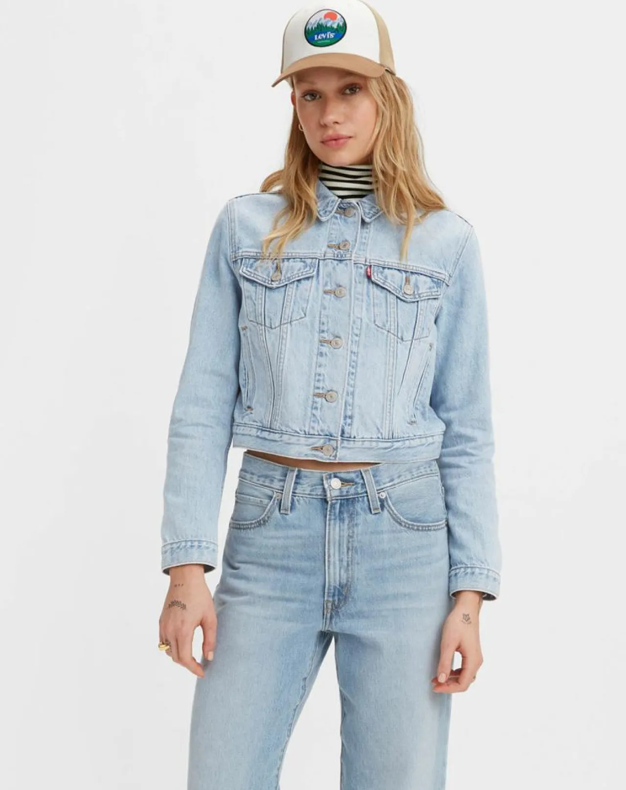 Veste en Jean Crop Trucker bleu clair