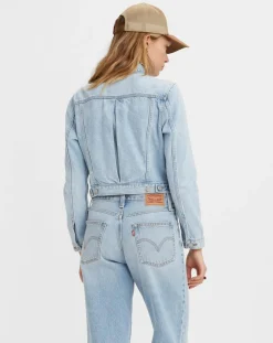 Veste en Jean Crop Trucker bleu clair