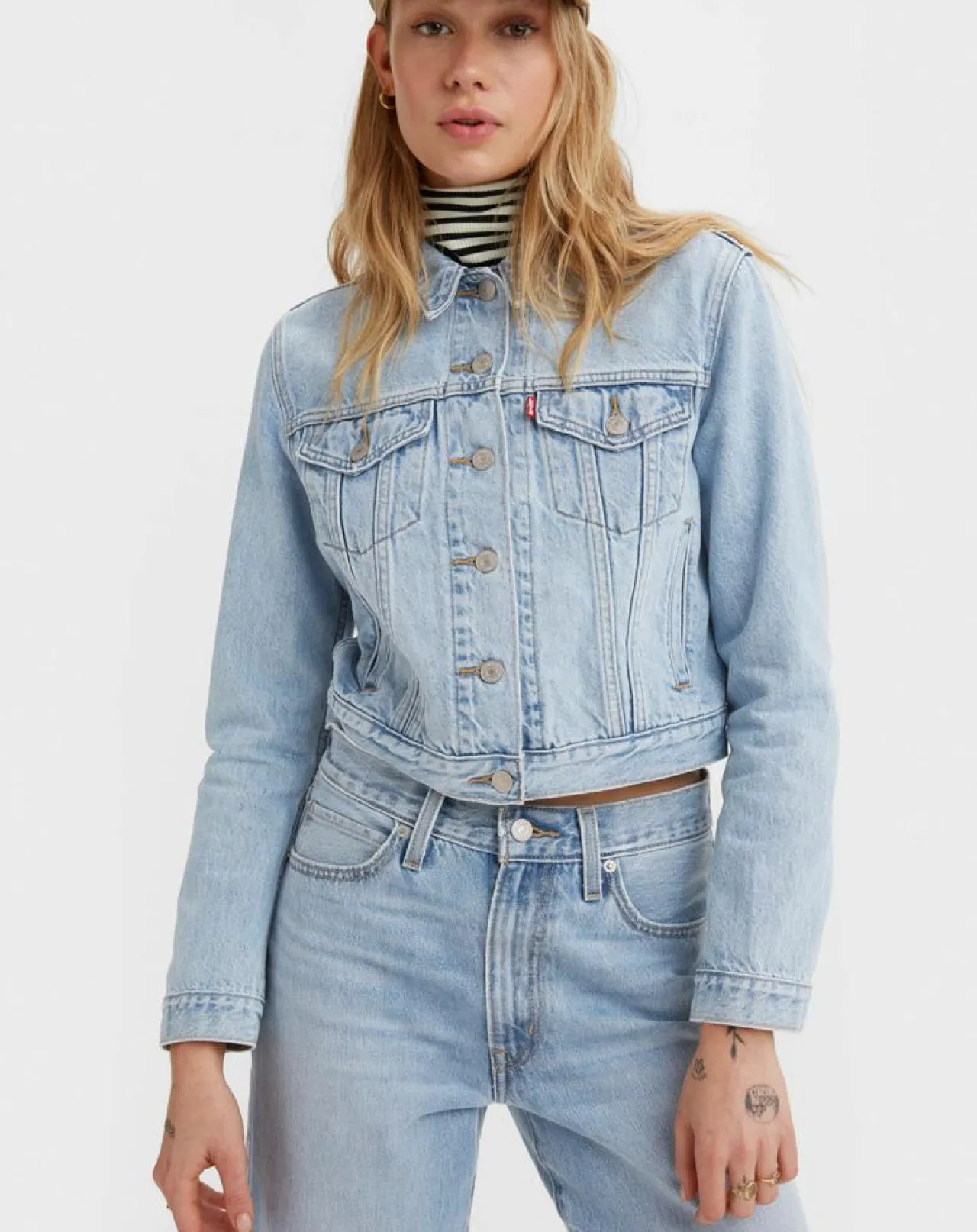 Veste en Jean Crop Trucker bleu clair