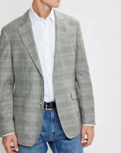 Veste en Laine & Cachemire mélangés Prince de Galles kaki/beige