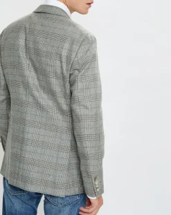 Veste en Laine & Cachemire mélangés Prince de Galles kaki/beige