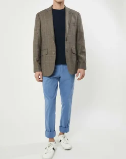 Veste en Laine & Soie à carreaux marron