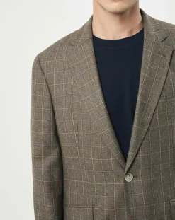 Veste en Laine & Soie à carreaux marron