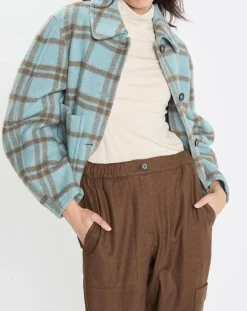 Veste en Laine mélangée à carreaux Cropped bleue