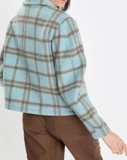 Veste en Laine mélangée à carreaux Cropped bleue