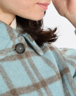 Veste en Laine mélangée à carreaux Cropped bleue