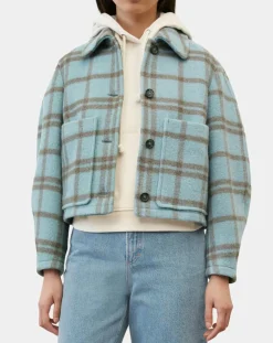 Veste en Laine mélangée à carreaux Cropped bleue