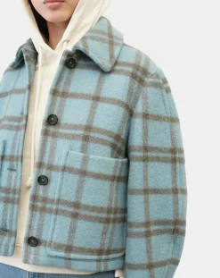 Veste en Laine mélangée à carreaux Cropped bleue