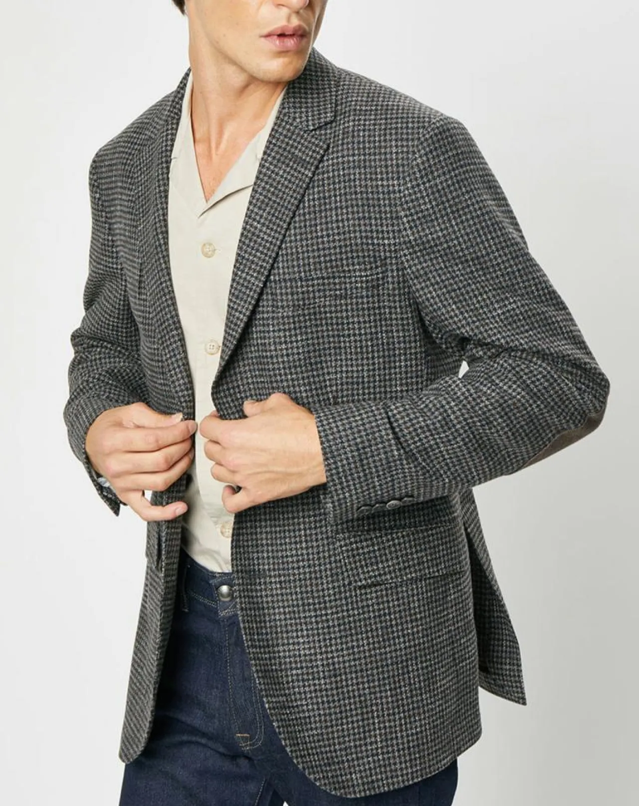 Veste en Laine mélangée à imprimé pied-de-poule marron/gris