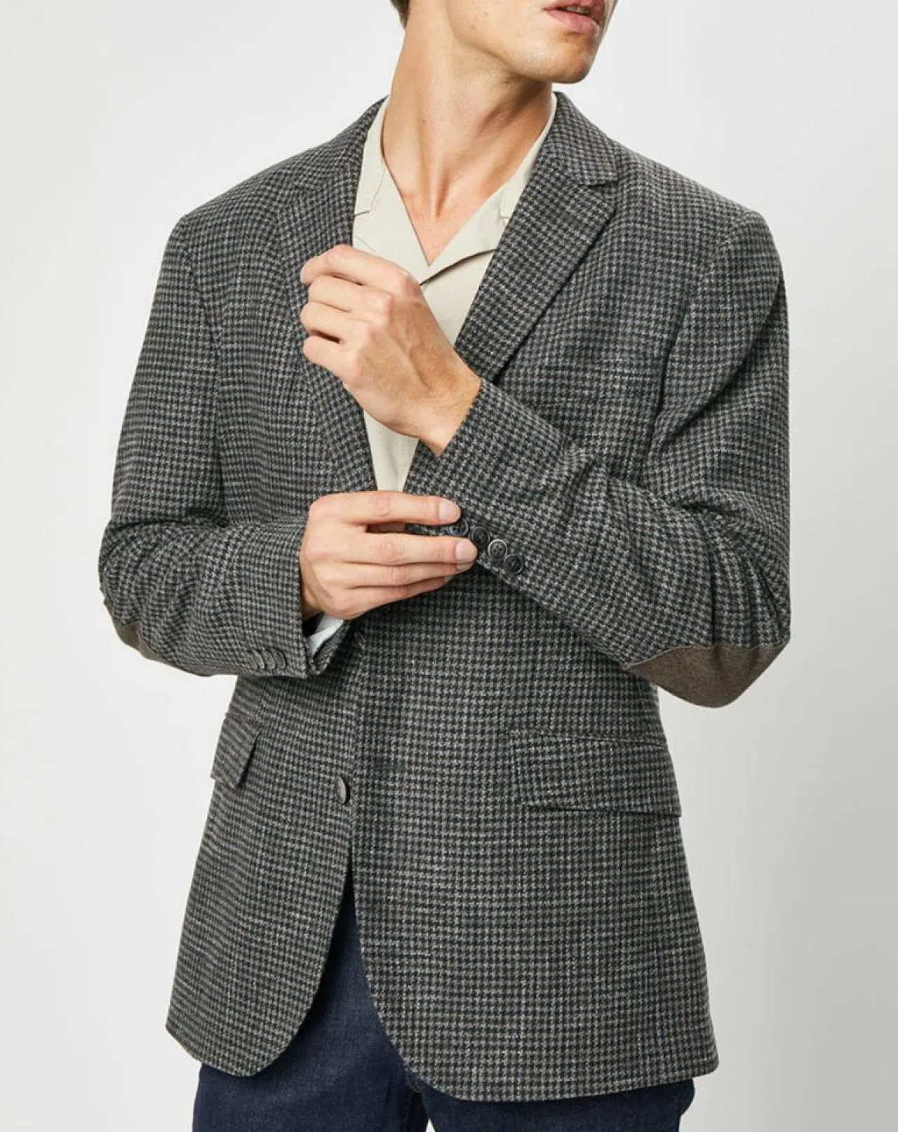 Veste en Laine mélangée à imprimé pied-de-poule marron/gris