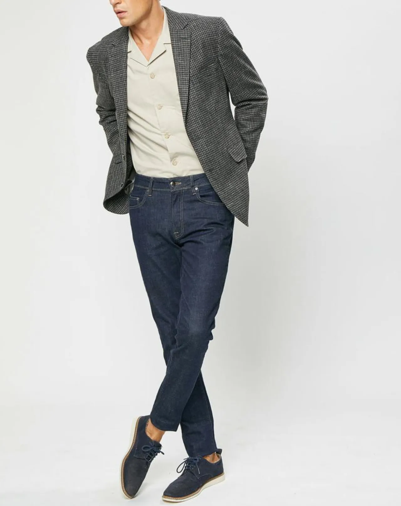 Veste en Laine mélangée à imprimé pied-de-poule marron/gris