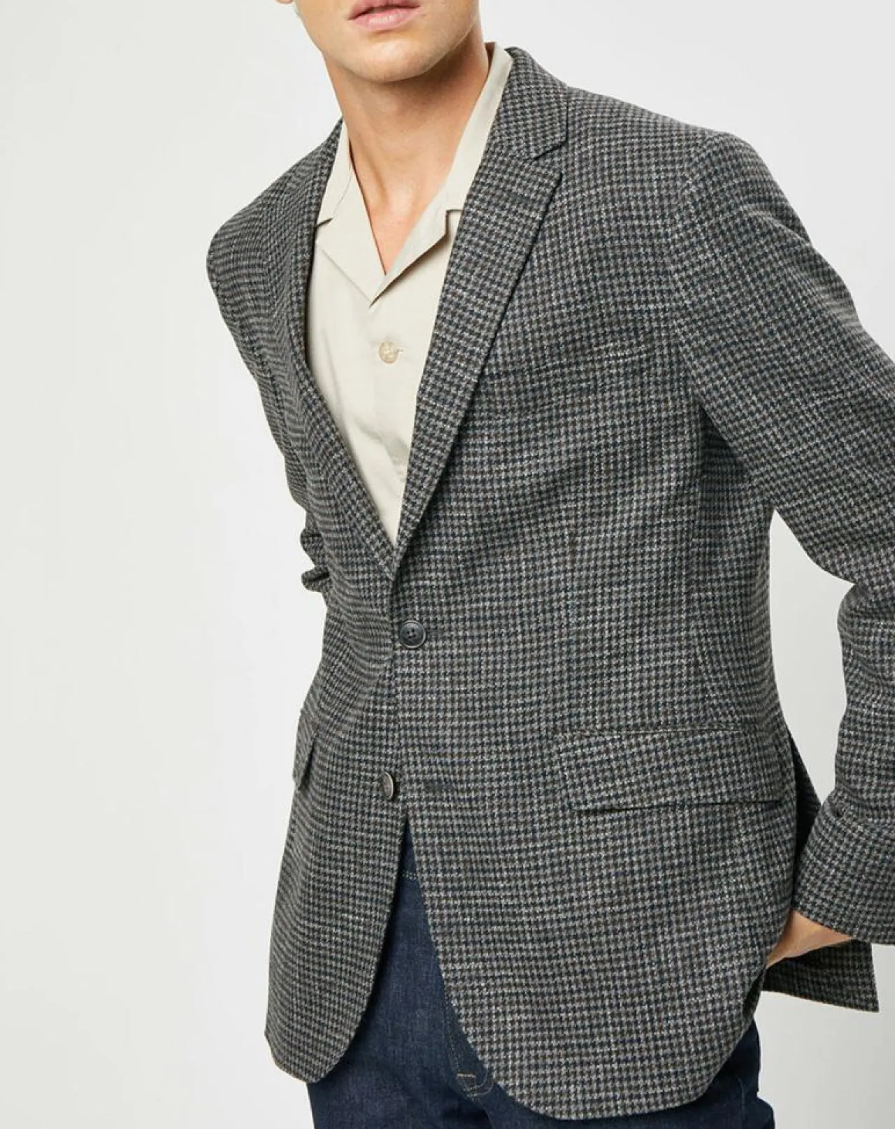Veste en Laine mélangée à imprimé pied-de-poule marron/gris