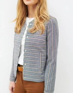 Veste en Laine mélangée Danila rayée bleu marine