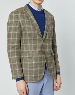 Veste en Laine mélangée Destructurée à carreaux beige/marron