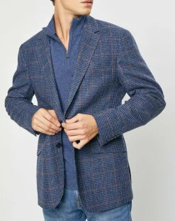 Veste en Laine mélangée Tartan imprimée bleue