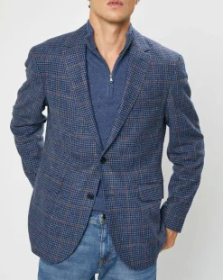 Veste en Laine mélangée Tartan imprimée bleue