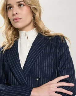 Veste en Laine mélangée Velize rayures brutes/marine