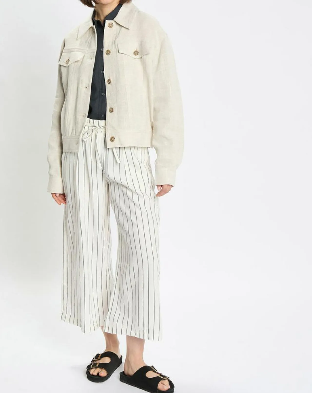 Veste en Lin mélangé Cropped gris clair