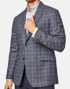 Veste en Soie & Laine Check à imprimé Prince de Galles bleu moyen