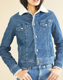 Veste fourrée en Velours côtelé sherpa Barth indigo