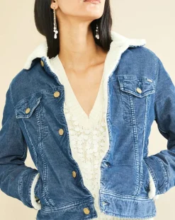 Veste fourrée en Velours côtelé sherpa Barth indigo