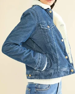 Veste fourrée en Velours côtelé sherpa Barth indigo